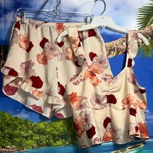 Urbanic Women Frill Top & Shorts Set Pink Floral Print